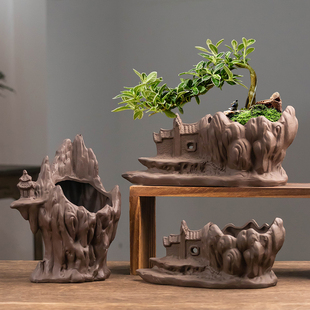 速发紫砂神工天巧古房古盆景家用复小客厅办公室文竹菖蒲六月雪带