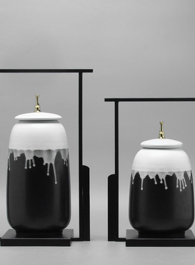 速发新中式创意配艺陶瓷储物罐样艺品摆件工板间玄关酒柜软装铁饰