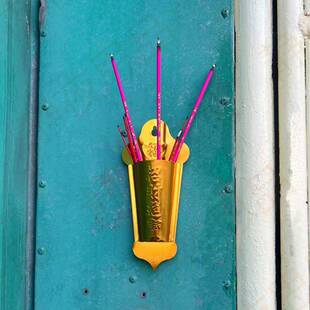 速发炉口免打孔插香筒门神炉锈钢插香门中式潮汕拜神金色门不挂香