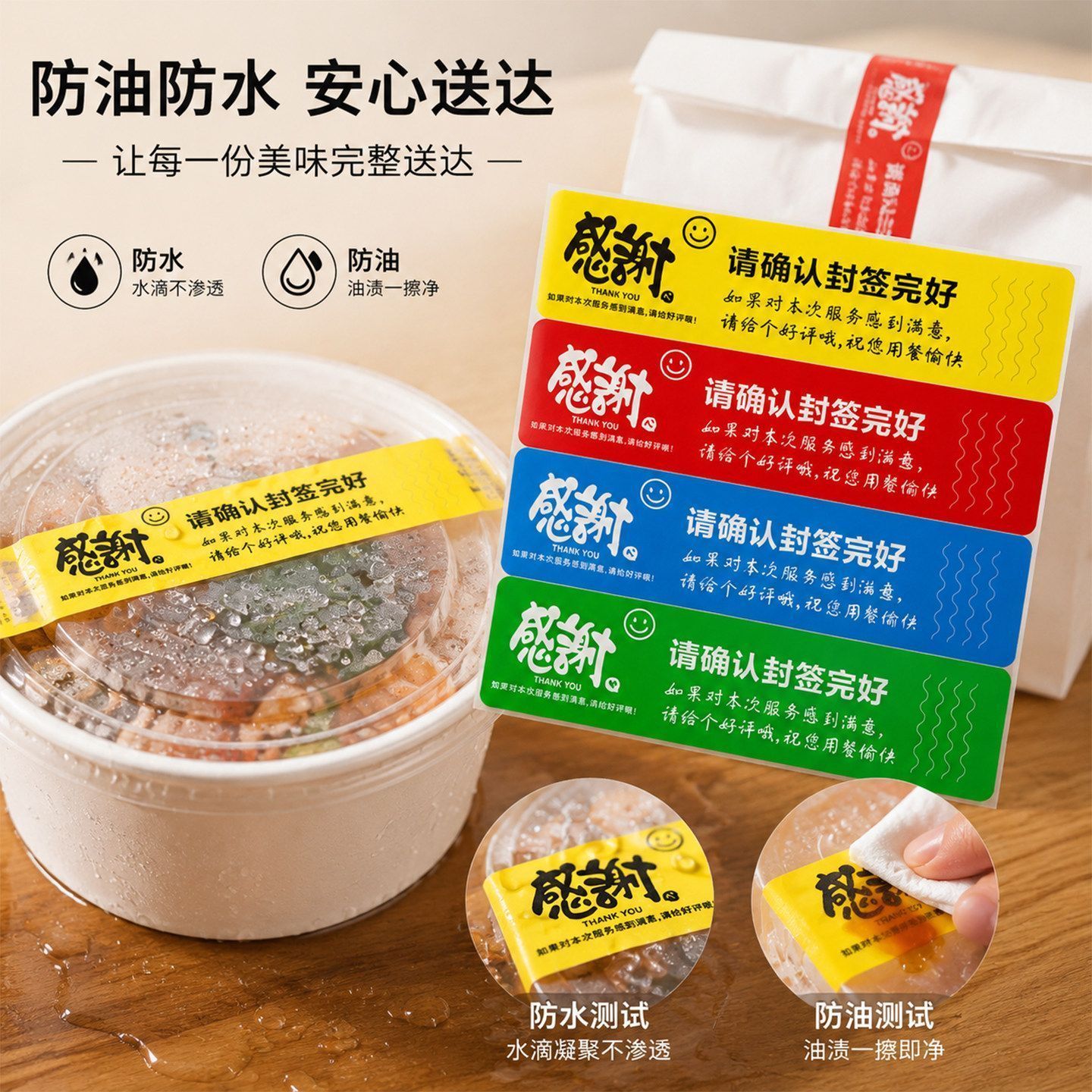 【食品封口贴】防水防油密封贴安全外卖打包封口标签餐饮用实惠装