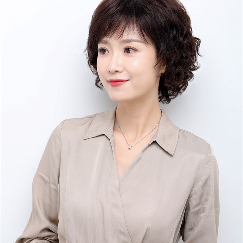 真头发套自然假发短发女真发全真人发丝妈妈女士头套中老年短卷发