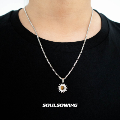 项链男款钛钢太阳花吊坠设计感小众高级感卫衣毛衣链潮流时尚痞帅