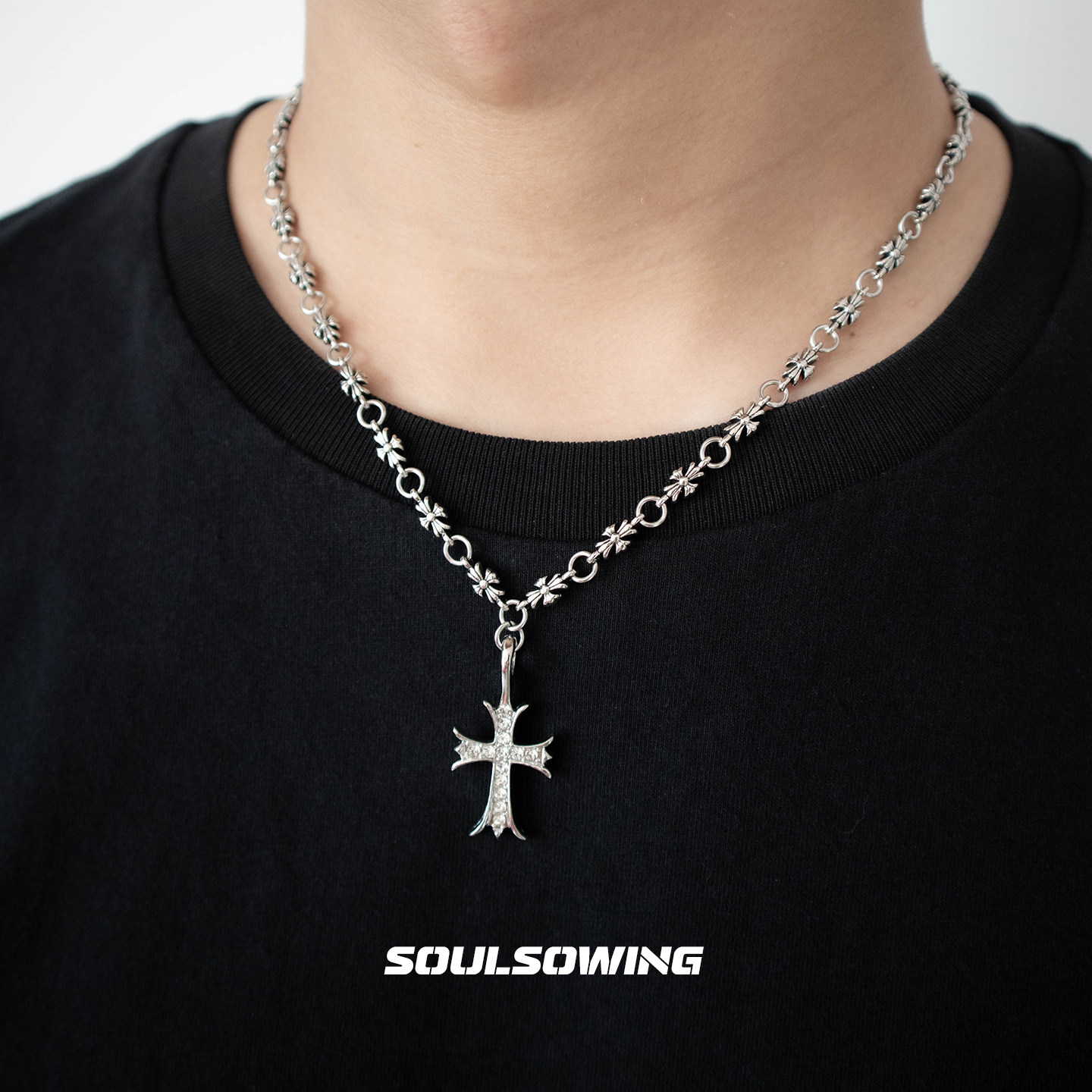 项链男款十字架项链小众设计高级感潮流痞帅毛衣链复古百搭不掉色