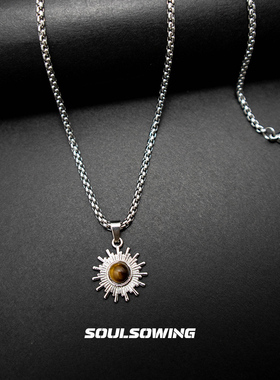 项链男款钛钢太阳花吊坠设计感小众高级感卫衣毛衣链潮流时尚痞帅
