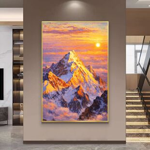 手绘日照金山油画大芬村肌理客厅装饰画挂画轻奢高级感艺术玄关