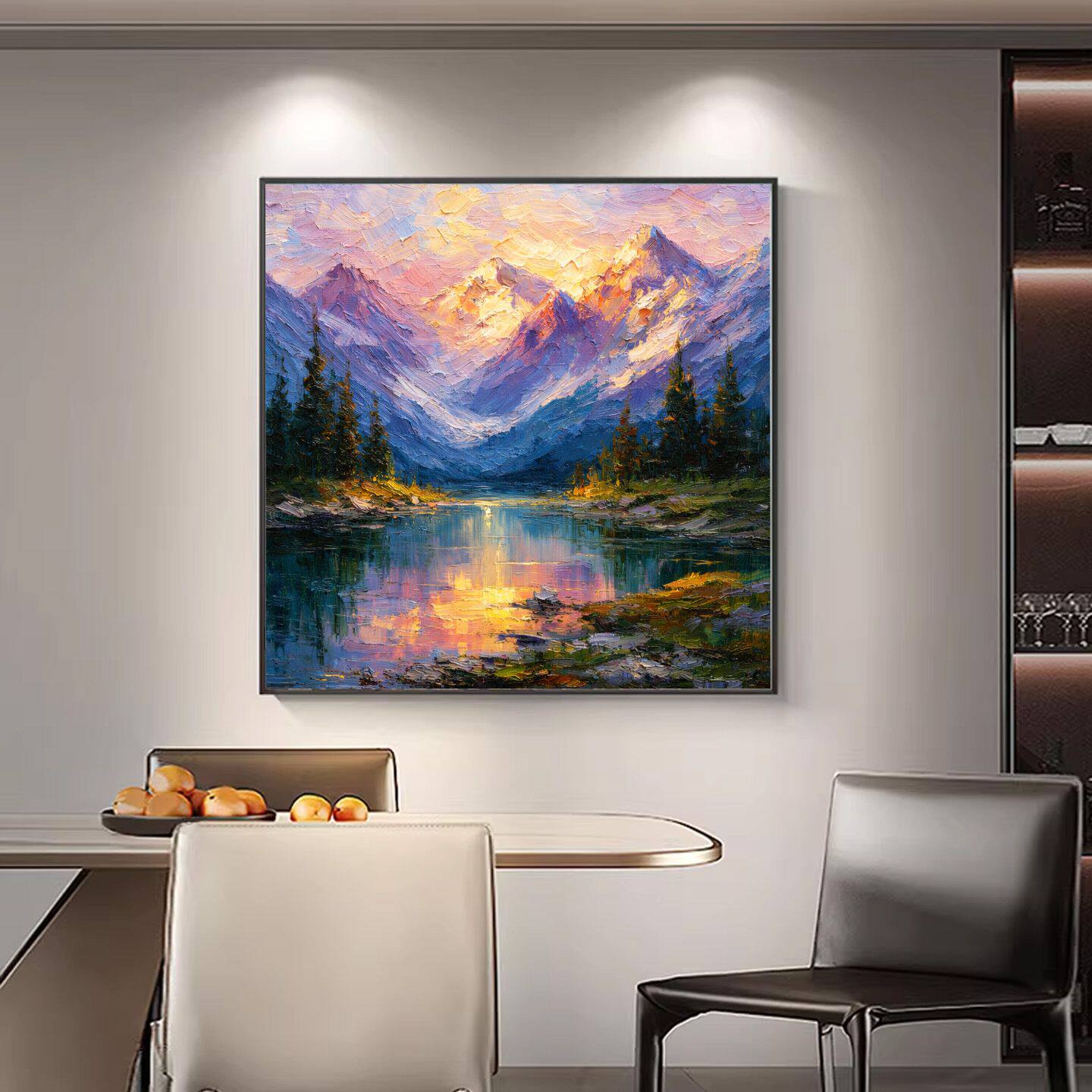 手绘肌理油画客厅装饰画沙发背景墙挂画日照金山风景画餐厅山水画