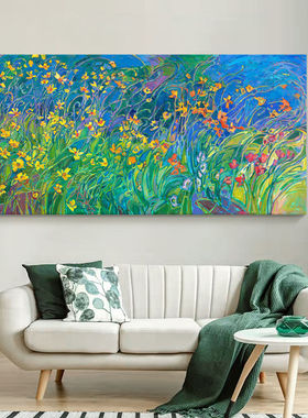 客厅抽象挂画肌理装饰画聚财艺术大尺寸背景墙玄关纯手绘横版壁画