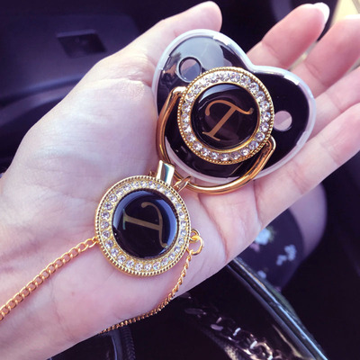 Black Bling Baby Pacifier And Clip Alphabet Letter M Infant