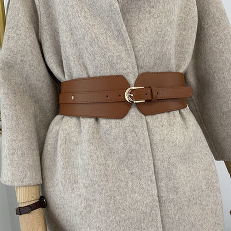 Luxury Ladies Wide Belt Elastic Vintage Buckle Leather Wide