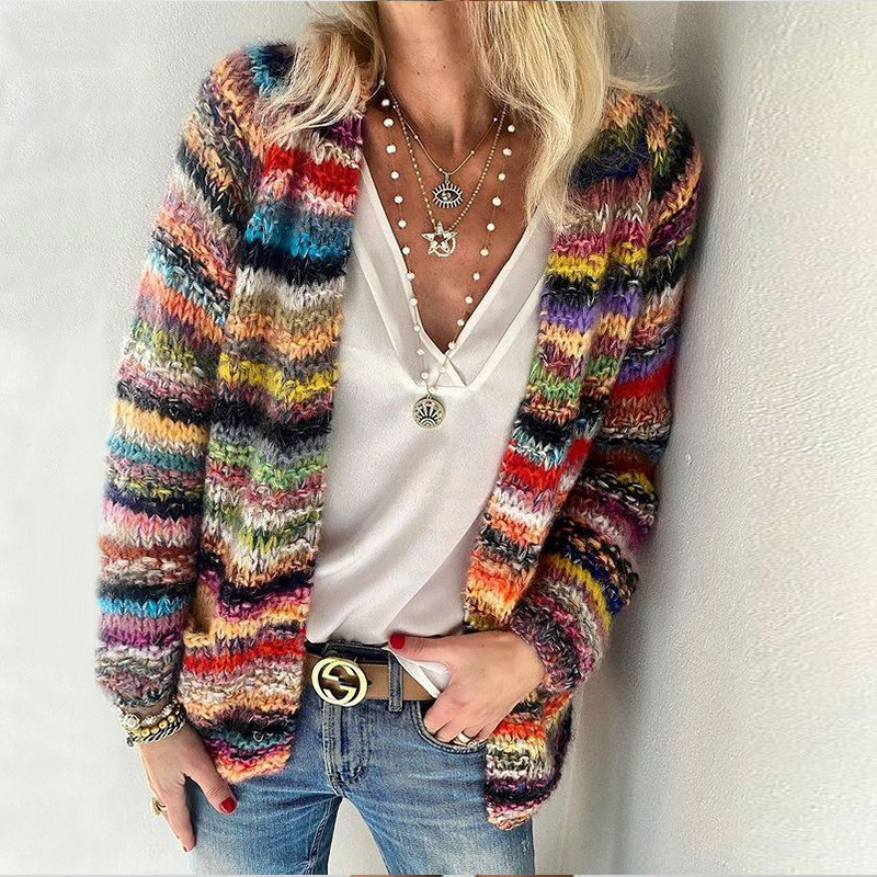 2022 Spring Women Cardigans Women Elegant Multicolor Print K