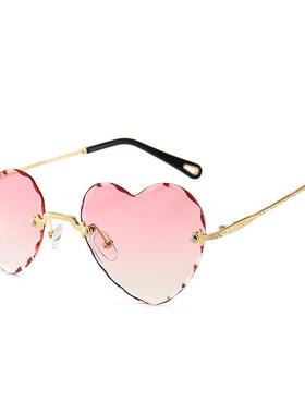 墨镜太阳眼镜框无镜女爱心网红时尚切边新款个性渐变欧美潮流桃心