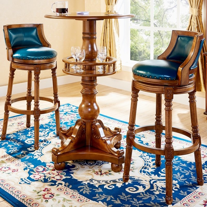 美式吧椅欧式实木吧台椅圆复古吧凳高脚凳家用靠背酒吧吧台凳旋转