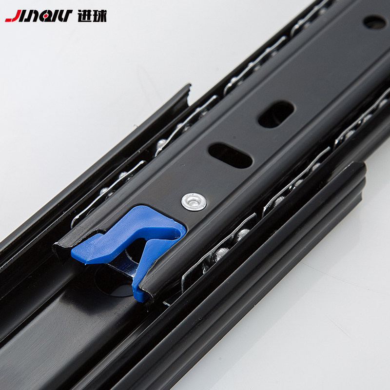 不锈钢黑色三节轨道抽屉滑道滚珠橱柜轨道阻尼缓冲键盘托架滑轨