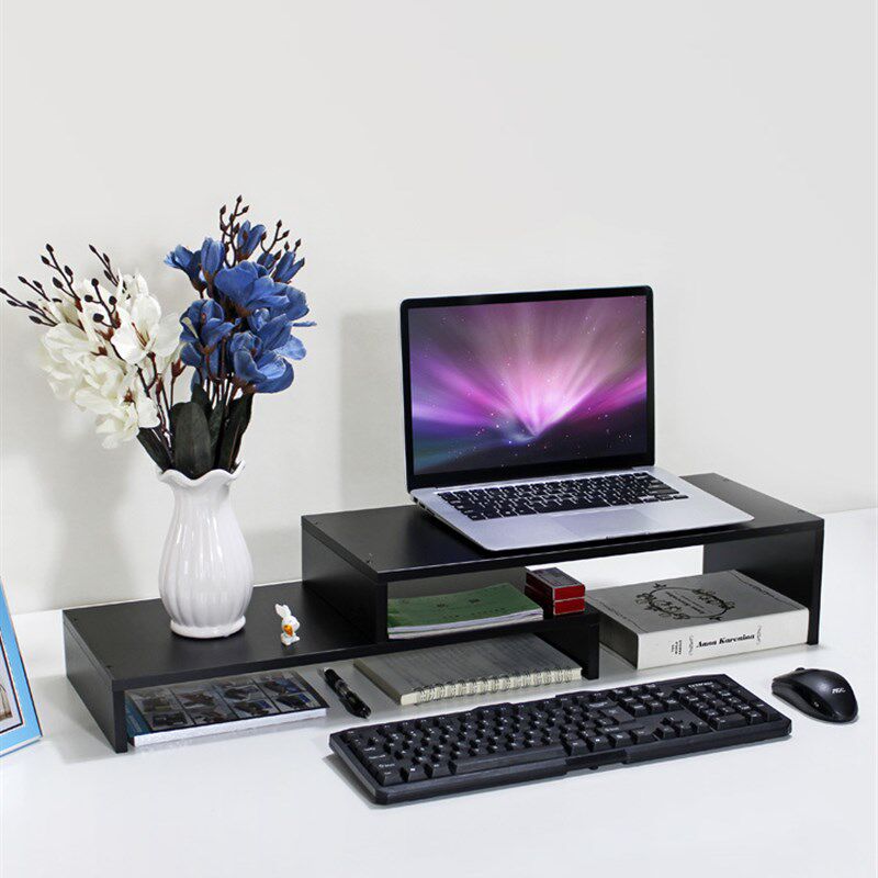 电脑萤幕增高底座可伸缩双层架加长24宽桌上收纳笔记本木质支架