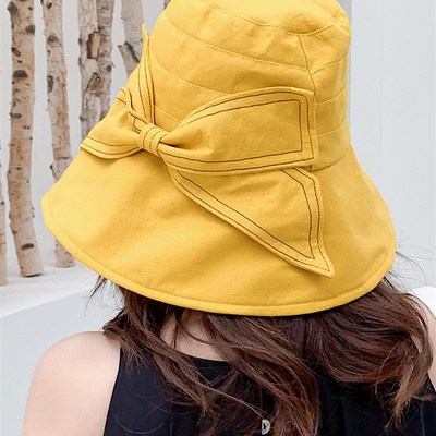 Fashion Bow Denim Blue Sun Bucket Hat Summer Women Anti-UV W