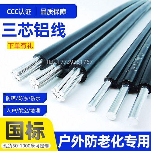 极速国标3芯铝线电线室外三芯6 10 16平方户外防老化平行架空铝电