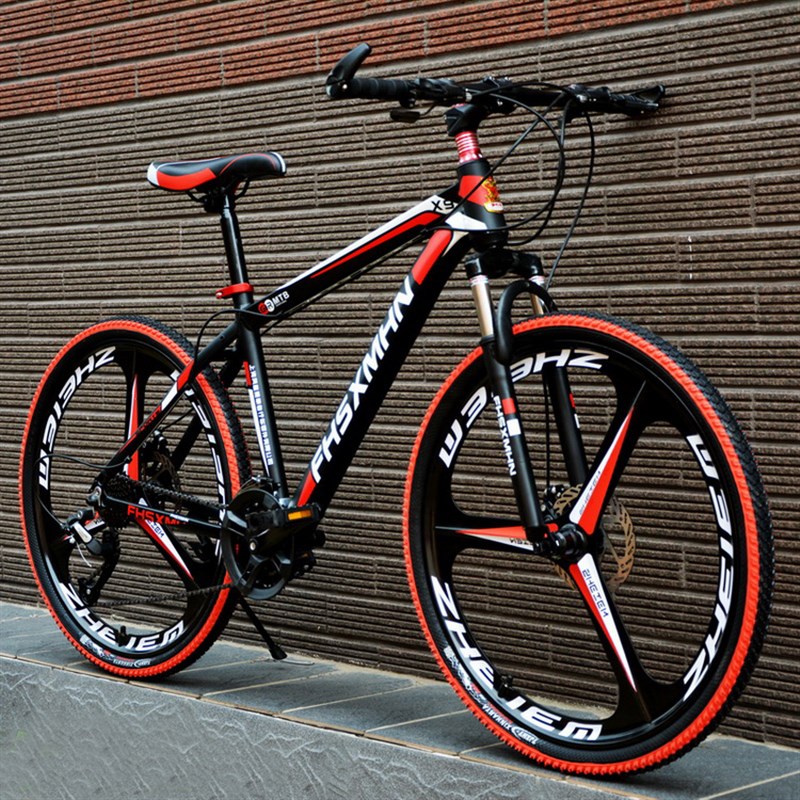 山地车自行车变速一体轮双碟刹减震男女式学生成人儿童越野赛单车