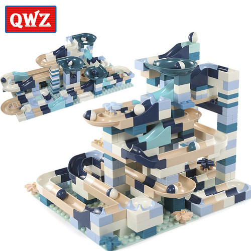 QWZ 80-360 PCS Marble Race Run Building Blocks Funnel Slide
