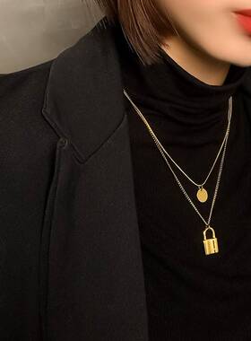 Titanium steel double-layer chain lock pendant temperament n