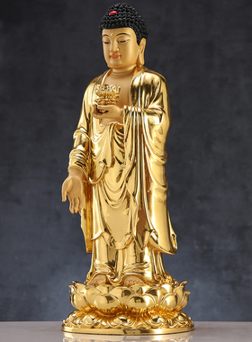 好货纯铜手工贴金西方三圣佛像接引阿弥陀佛铜像南海观音菩萨站像
