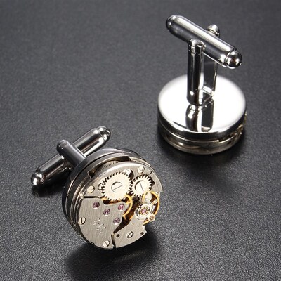 2Pcs Fashion Women Men Mechanical Watch Movement Cufflinks S