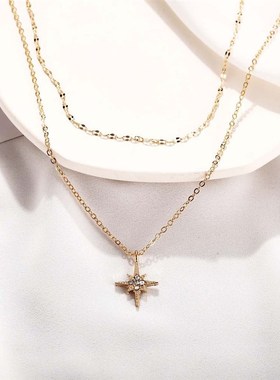 Star inlaid diamond pendant necklace retro simple clavicle