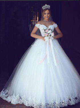 ZJ9143 2019 2020 White Ivory Lace Appliques Ball Gown Cheap