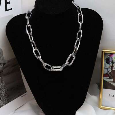 insLIN personality fashionable iron chain diamond necklace a