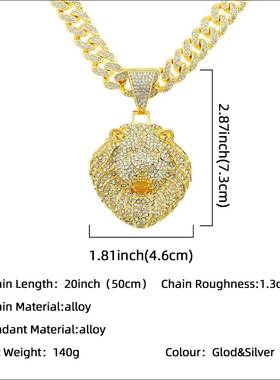 Mens full diamond three-dimensional lion head pendant Cuban