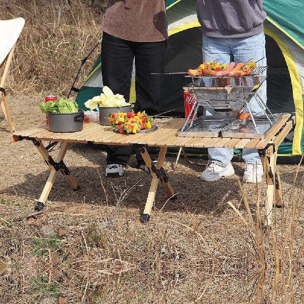 Outdoor Wooden Table Folding Egg Roll Camping Table 30kg