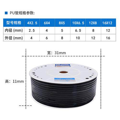 好货高压PU排气管空压机气压气泵6X4/8X5/10X6.5/12X8/16气动软管