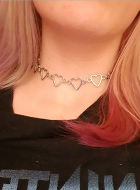 Hollow Korean Sweet Love Heart Choker Necklace Statement Gir