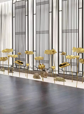 新中式荷花落地雕塑摆件户外酒店水池水景铁艺荷叶金属荷花装饰品