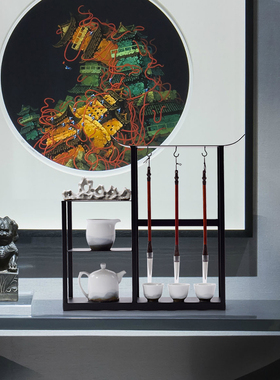 新中式书房摆件铁艺笔挂工艺品样板房间玄关书桌金属毛笔架装饰品