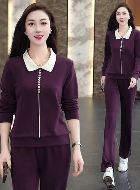 秋冬季新款中老年外穿新品70后女装两件套休闲跑步广场舞热卖套装