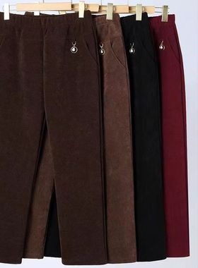 灯芯绒妈妈裤子女秋冬新款加绒加厚外穿中老年大码宽松条绒直筒裤