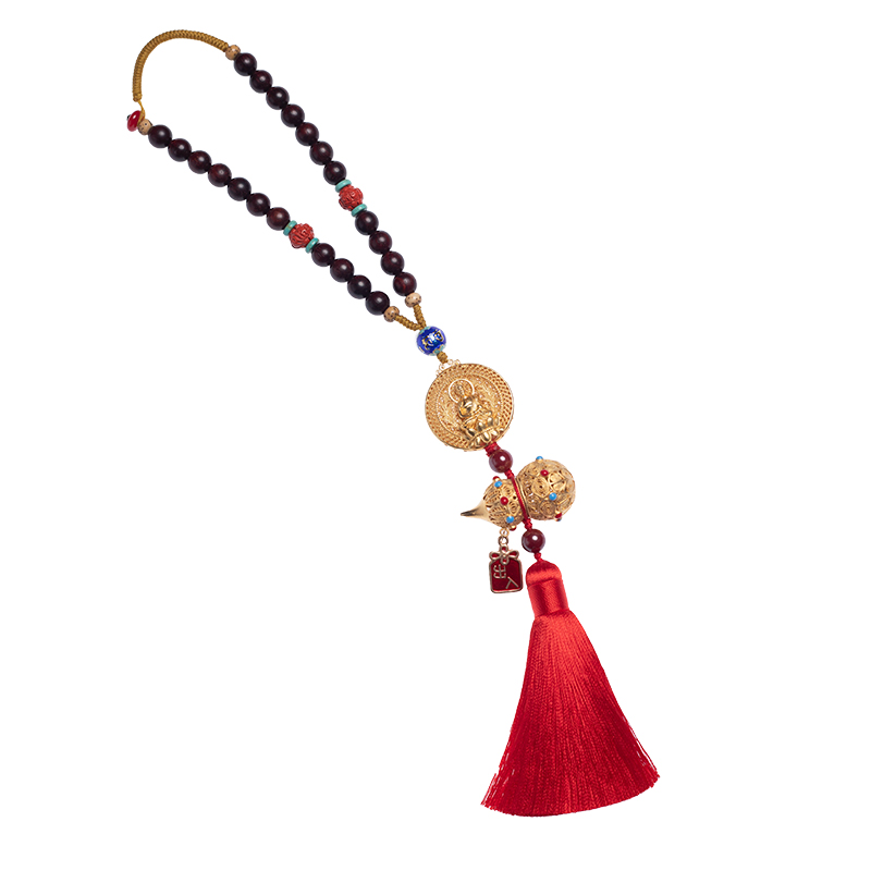 高档汽车挂件黄铜葫芦平安符后视镜挂饰弥勒佛醒狮车内饰品吊坠礼