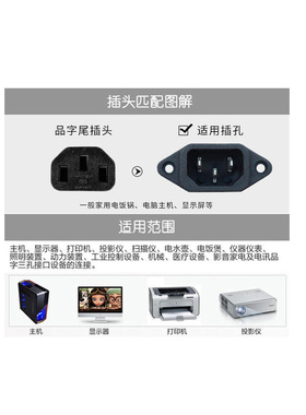 戴尔E1913S E1909W 液晶显示屏显示器三孔品字电源线充电器