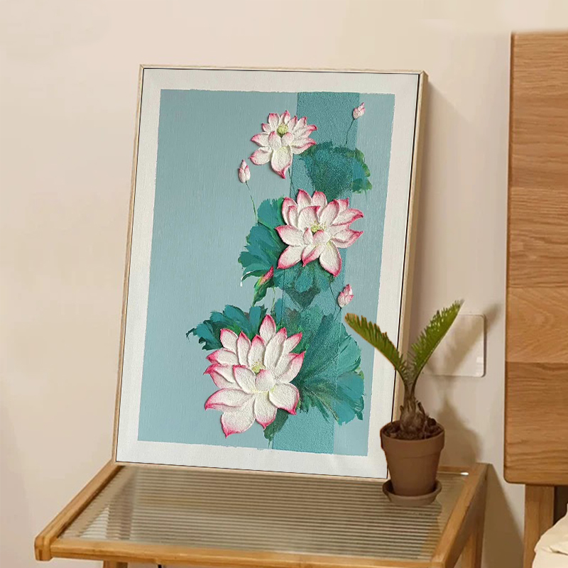极速荷花立体感肌理画石英砂丙烯数字油画diy填充材料包手工装饰图片