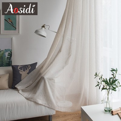 Beige linen tulle curtains for living room Modern flax sheer