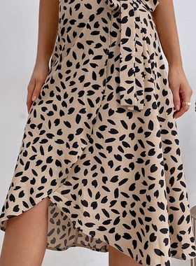 Benuynffy Boho Women Casual Print Tie Side Wrap Skirt Elegan