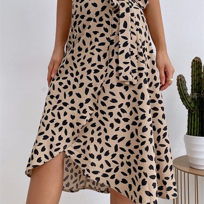 Benuynffy Boho Women Casual Print Tie Side Wrap Skirt Elegan