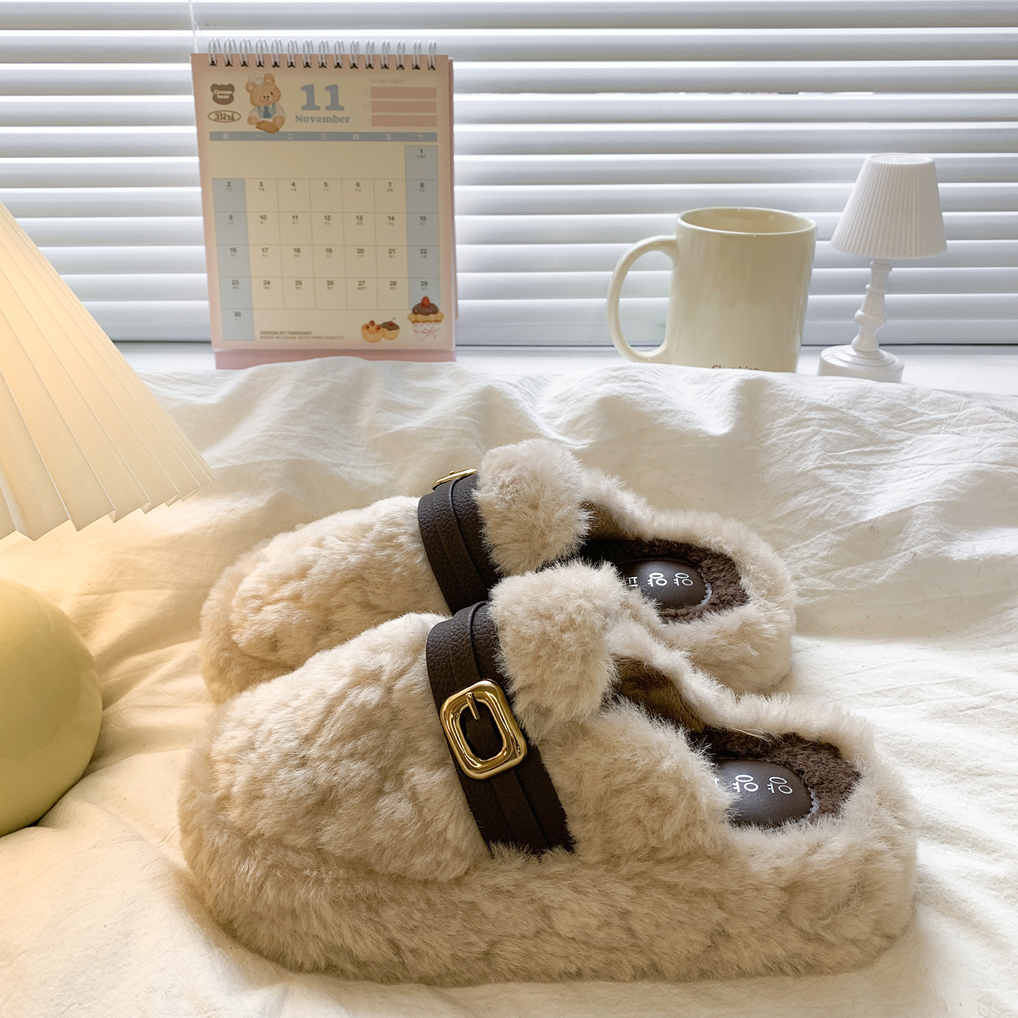 厚底增高毛毛棉鞋女外穿