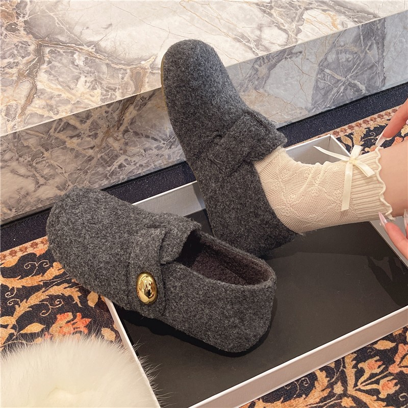 灰色毛呢复古百搭勃肯鞋