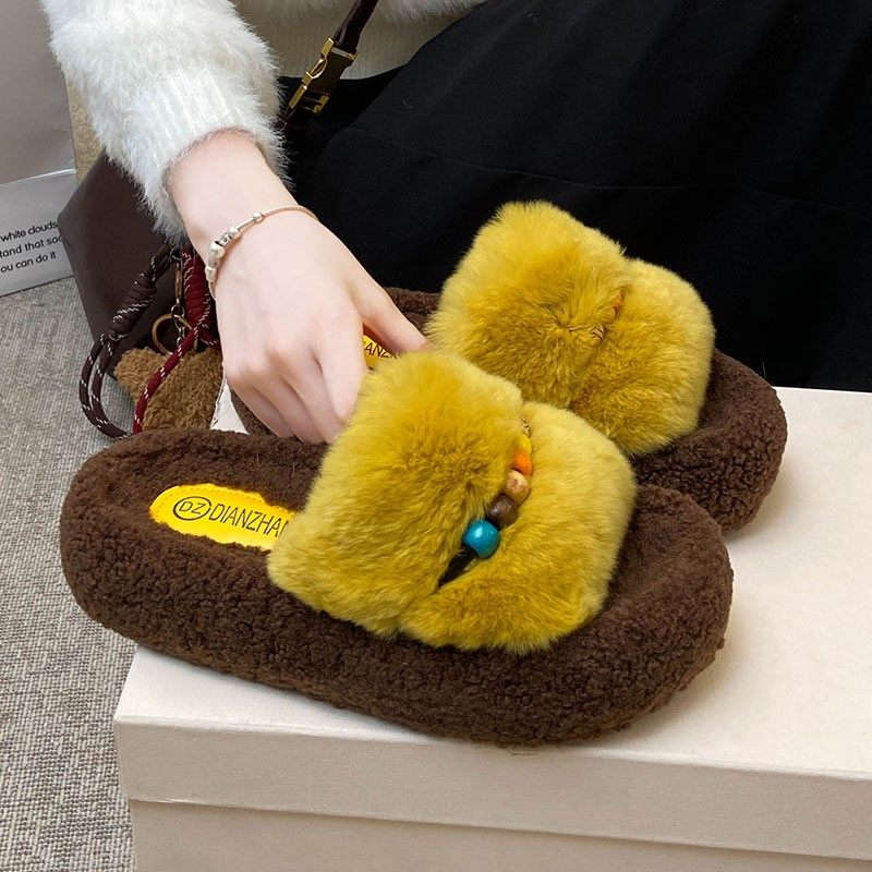 时尚百搭毛绒绒一字拖女外穿2025年秋冬新款休闲舒适厚底增高拖鞋,女鞋,毛毛鞋,淘宝优惠券,粉丝福利购,淘宝优惠卷