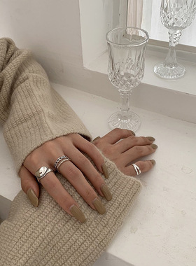 韩国东大门光面爱心链条银戒指女食指s时尚个性百搭复古ins戒指