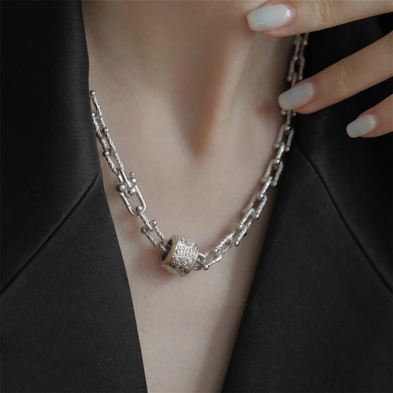 4.29小宝S925纯银唐草花纹马蹄扣链条项链手链女小众设计时尚