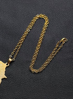 外贸新品 France马提尼克不锈钢链条地图项链时尚男女礼物