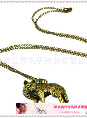 外贸饰品百搭厂家直销 出口欧美 复古夸张狼吊坠合金项链 毛衣链