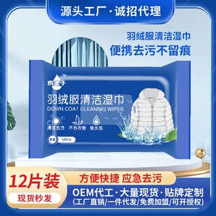 5包*12片羽绒服湿巾免水洗去污渍去油清洁湿巾可携式清洗衣服干洗